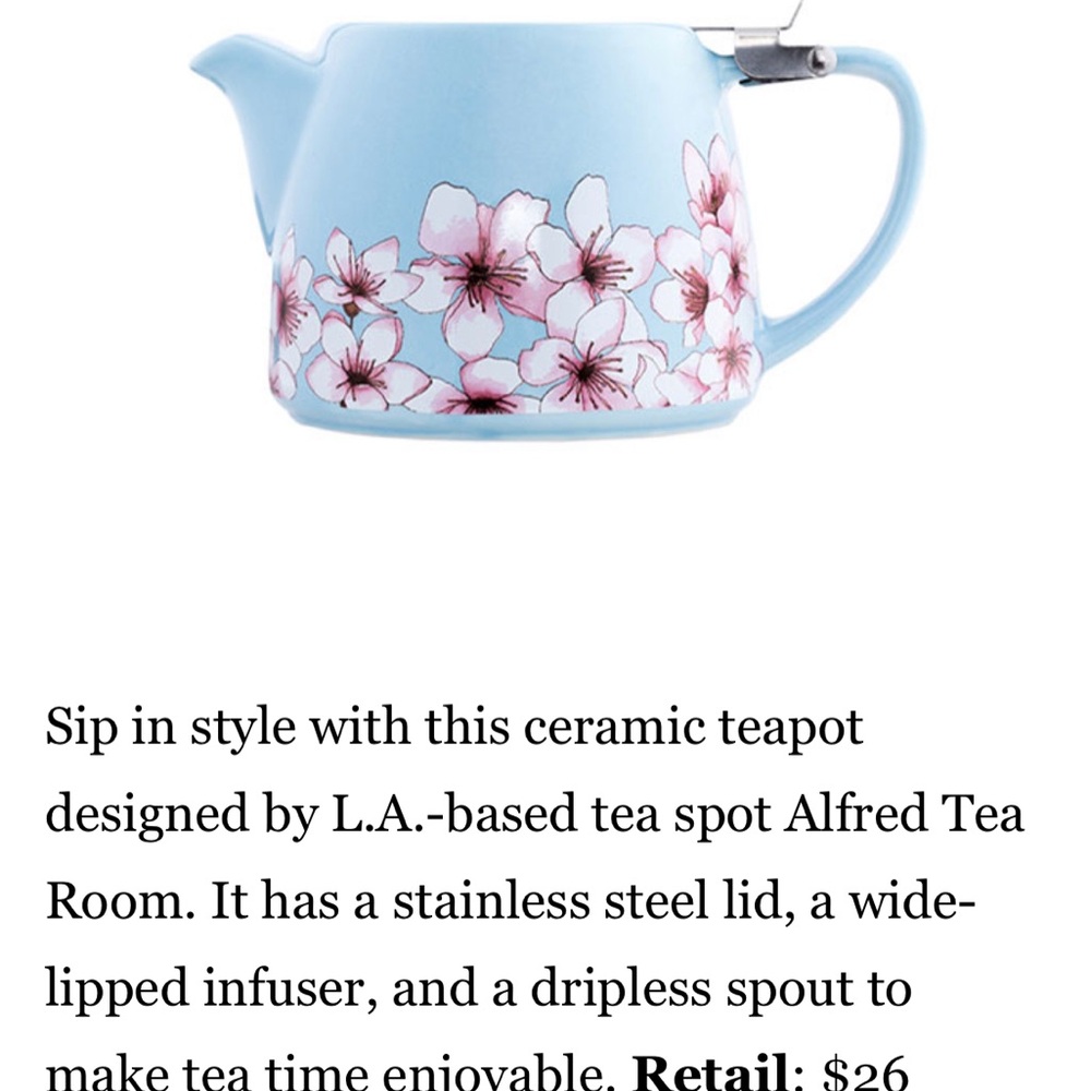 NIB ALFRED Ceramic & Stainless Steel Teapot 20 oz w/Simply Whimsical Tea Towels - Picture 5 of 13